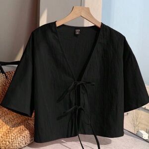 Black Tie-Front Crop Top Cardigan